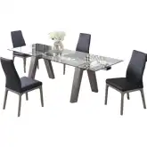 Esther 5 Piece Dining Set in Glass, Gray Wood Veneer & Black Leatherette