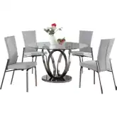 Evelyn 5 Piece Dining Set in Glass, Graphite Steel & Gray Leatherette