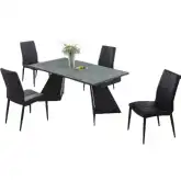 Helen 5 Piece Extendable Dining Set in Green Ceramic, Black Steel & Black Leatherette