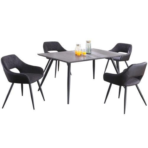Henriet Dining Set in Gray & Black with Gray Fabric & Leatherette