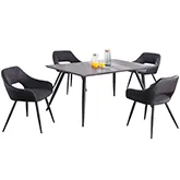 Henriet Dining Set in Gray & Black with Gray Fabric & Leatherette