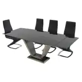 Jessy 5 Piece Dining Set in Black Marble, Steel & Black Leatherette