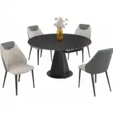 Jocelyn 5 Piece Motion Extendable Dining Set in Black Stone, Steel & Gray Leatherette