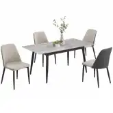 Judith 5 Piece Extendable Dining Set in Gray Stone, Black Steel & Gray Leatherette