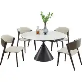 Juniper 5 Piece Motion Extension Dining Set in White Stone, Charcoal Steel & Neutral Leatherette