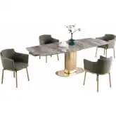 Karla 5 Piece Extension Dining Set in Gray Stone, Brushed Gold & Green Leatherette