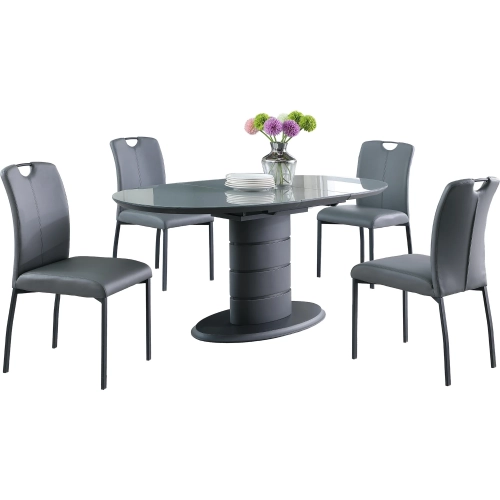 Kendra 5 Piece Extension Dining Set in Gloss Gray, Black & Gray Leatherette