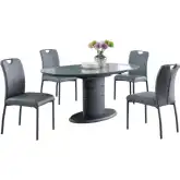 Kendra 5 Piece Extension Dining Set in Gloss Gray, Black & Gray Leatherette
