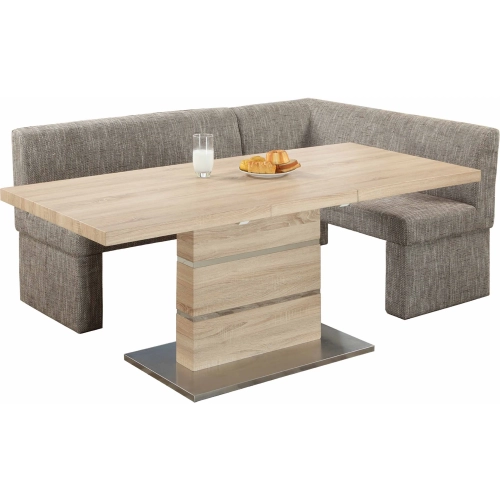 Labrenda 2 Piece Extendable Dining Nook Set in Wood & Neutral Linen