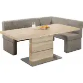 Labrenda 2 Piece Extendable Dining Nook Set in Wood & Neutral Linen