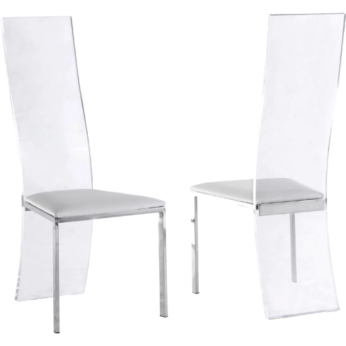 Layla High Back Dining Chair in White Leatherette & Acrylic (Set of 2)