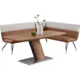 Lillian 2 Piece Dining Nook Set in Oak, Steel, Cream Fabric & Brown Leatherette