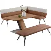 Lillian 3 Piece Dining Nook Set in Oak, Steel, Cream Fabric & Brown Leatherette