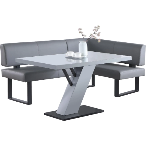 Linden 2 Piece Dining Set in Wood, Gray, Steel & Gray Leatherette