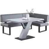 Linden 2 Piece Dining Set in Wood, Gray, Steel & Gray Leatherette