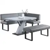 Linden 3 Piece Dining Set in Wood, Gray, Steel & Gray Leatherette