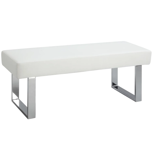 Linden Dining Bench in White Leatherette & Chrome