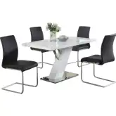 Linden 5 Piece Dining Set in White Gloss, Stainless Steel & Black Leatherette
