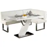 Linden 2 Piece Dining Nook Set White Gloss, Stainless Steel & White Leatherette