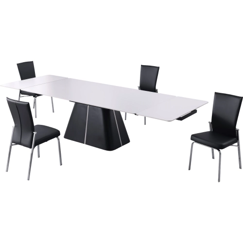 Mabel 5 Piece Dining Set in White Stone, Black Steel & Black Leatherette