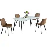 Mary 5 Piece Dining Set in White Sintered Stone, Black Steel & Rust Leatherette