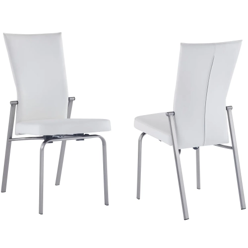 Molly Motion Back Dining Chair in White Leatherette & Brushed Stainless (Set of 2)