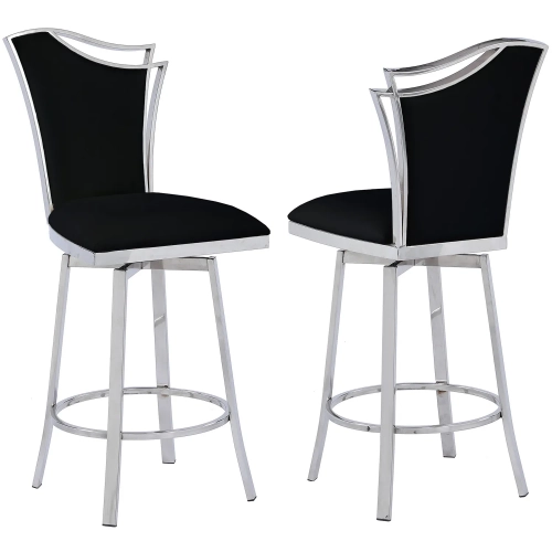 Nadia Swivel Counter Stool in Black Leatherette & Stainless
