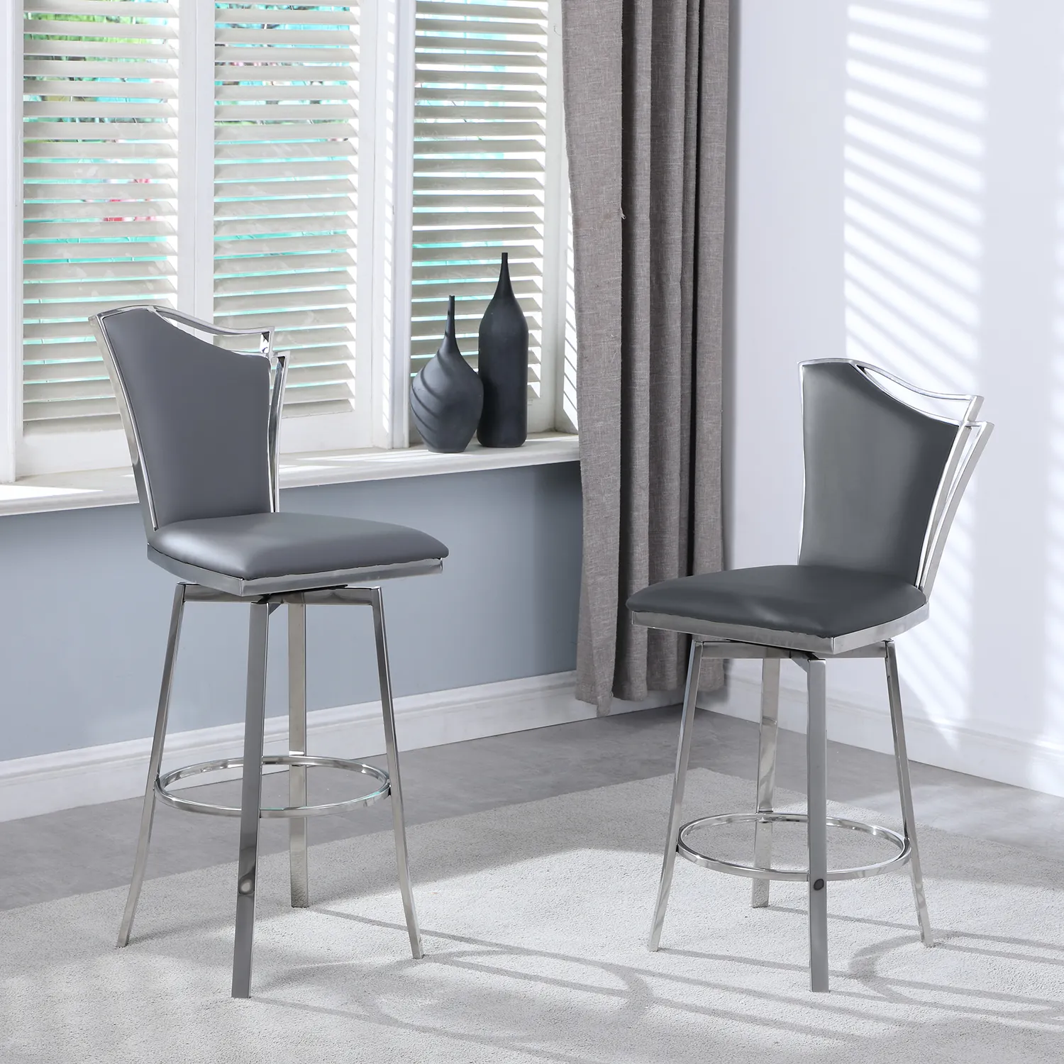 Nadia Swivel PU Design Back Bar Stool - Thumbnail 2