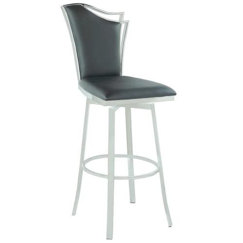 Nadia Swivel Bar Stool in Gray Leatherette & Stainless
