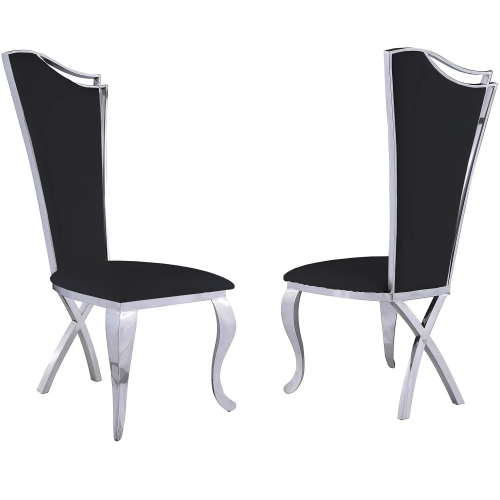 Nadia Tall Back Dining Chair in Black Fabric on Stainless Legs (Set of 2)