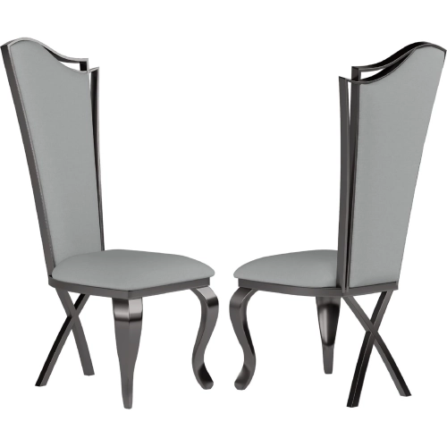Nadia Tall Back Dining Chair in Gray Leatherette & Graphite (Set of 2)