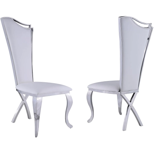 Nadia Tall Back Dining Chair in White Leatherette on Stainless (Set of 2)