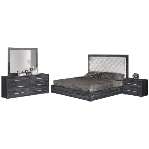 Naples 4 Piece Queen Bedroom Set in Gloss Dark Gray & White Leatherette