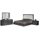 Naples 4 Piece King Bedroom Set in Gloss Dark Gray & White Leatherette