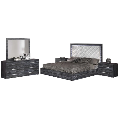 Naples 5 Piece Queen Bedroom Set in Gloss Dark Gray & White Leatherette
