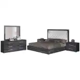 Naples 5 Piece King Bedroom Set in Gloss Dark Gray & White Leatherette