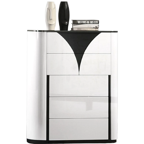 Ottawa 5 Drawer Chest in Gloss White, Black & Gray Woodgrain