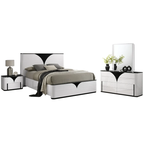 Ottawa 4 Piece Queen Bedroom Set in Gloss White, Black & Gray Woodgrain