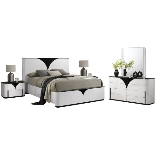 Ottawa 5 Piece King Bedroom Set in Gloss White, Black & Gray Woodgrain