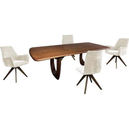 Selma 5 Piece Extension Dining Set in Oak Veneer & Beige Fabric