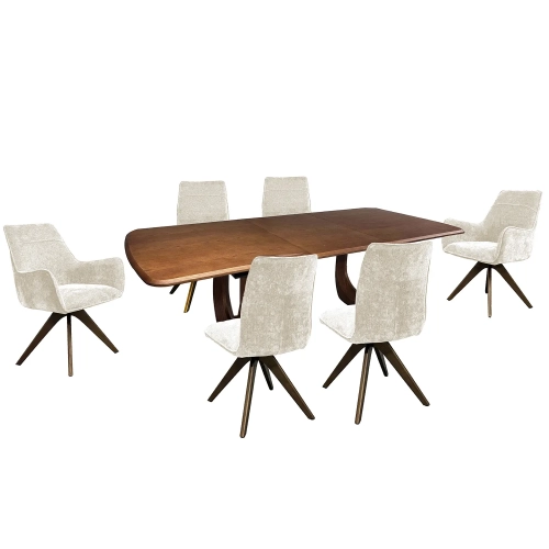 Selma 7 Piece Extension Dining Set in Oak Veneer & Beige Fabric