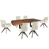 Selma 7 Piece Extension Dining Set in Oak Veneer & Beige Fabric