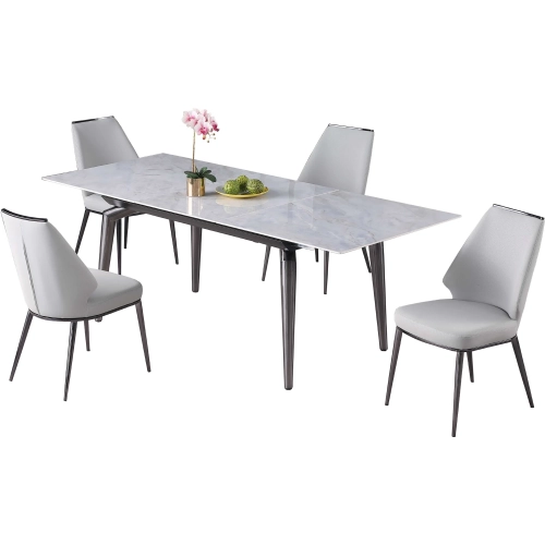 Tabatha 5 Piece Extension Dining Set in Gray Stone, Graphite Steel & Gray Leatherette