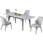 Tabatha 5 Piece Extension Dining Set in Gray Stone, Graphite Steel & Gray Leatherette