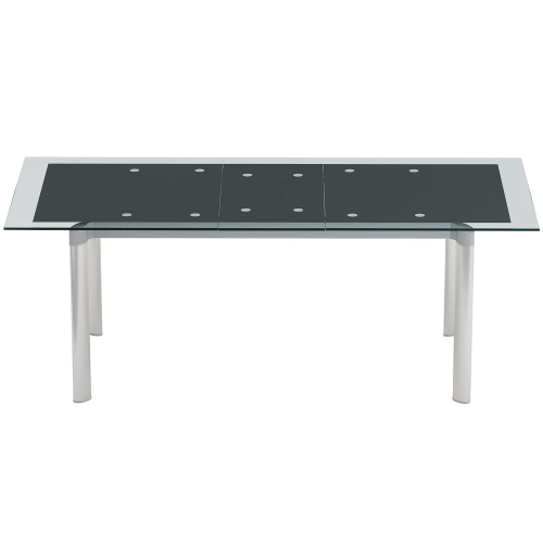 Tara 63 to 78" Pop-Up Extension Black Glass & Stainless Steel Dining Table