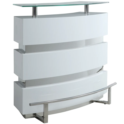 Xenia Bar in Gloss White & Tempered Glass