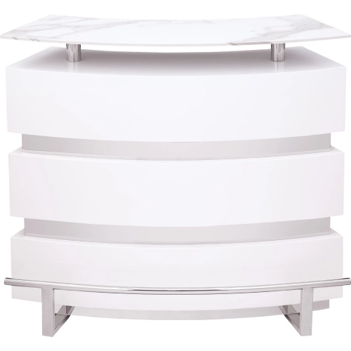 Xenia Bar in White & Gray Marbleized Ceramic, Wood & Stainless Steel