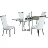 Yasmin 5 Piece Dining Set in Glass, Steel, Acrylic & White Leatherette