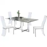 Yasmin 5 Piece Dining Set in Glass, Steel, Acrylic & White Leatherette