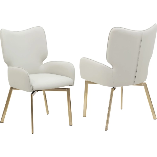 Zelda Memory Swivel Dining Arm Chair in Beige Leatherette & Brushed Gold (Set of 2)